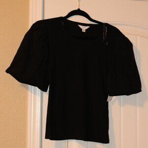 Time and Tru Puff Sleeve Top - Sz Med Black
